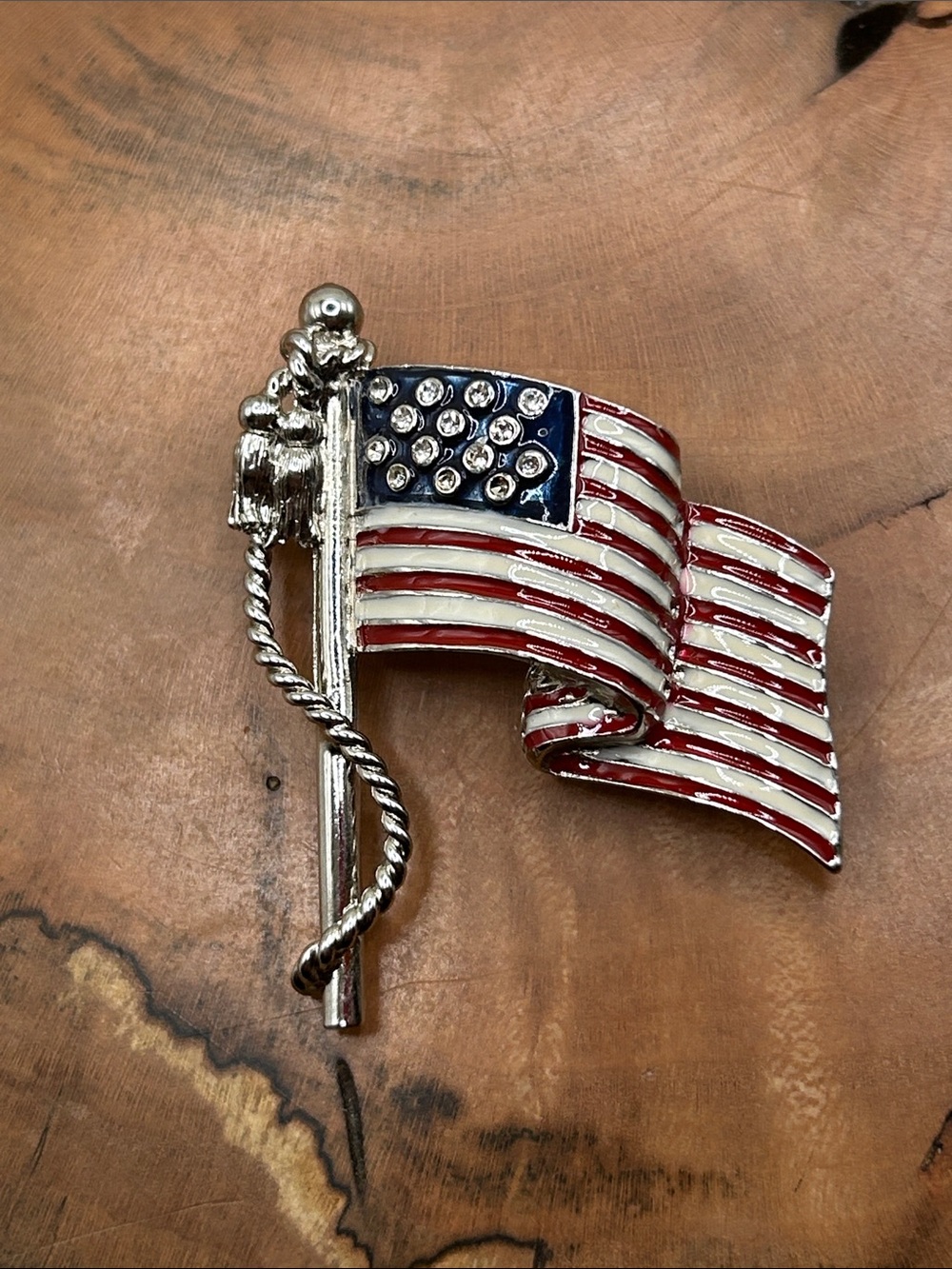 Vintage Graziano Signed USA Enamel American Flag Pin - Red, White & Blue Brooch